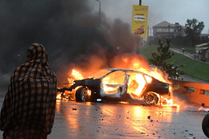 Namboole Flyover Accident Leaves Car In Flames